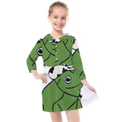 Frog With A Cowboy Hat Kids  Quarter Sleeve Shirt Dress by Teevova