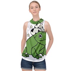 Frog With A Cowboy Hat High Neck Satin Top by Teevova