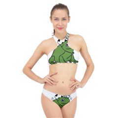 Frog With A Cowboy Hat High Neck Bikini Set by Teevova