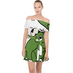 Frog With A Cowboy Hat Off Shoulder Chiffon Dress