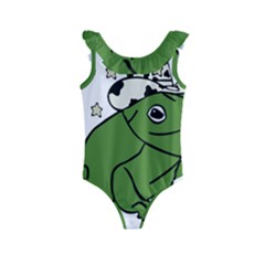 Frog With A Cowboy Hat Kids  Frill Swimsuit by Teevova