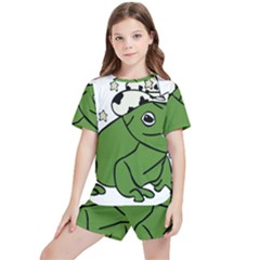 Frog With A Cowboy Hat Kids  Tee And Sports Shorts Set