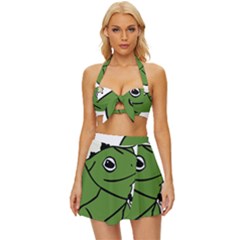 Frog With A Cowboy Hat Vintage Style Bikini Top And Skirt Set  by Teevova