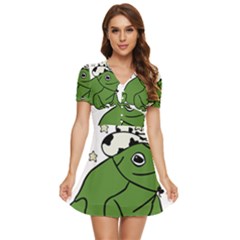 Frog With A Cowboy Hat V-neck High Waist Chiffon Mini Dress by Teevova