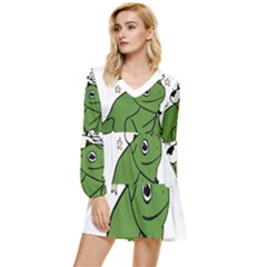 Frog With A Cowboy Hat Tiered Long Sleeve Mini Dress by Teevova