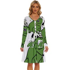 Frog With A Cowboy Hat Long Sleeve Dress With Pocket by Teevova