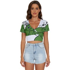 Frog With A Cowboy Hat V-neck Crop Top by Teevova