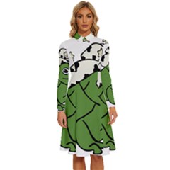 Frog With A Cowboy Hat Long Sleeve Shirt Collar A-line Dress by Teevova