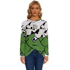 Frog With A Cowboy Hat Long Sleeve Crew Neck Pullover Top by Teevova