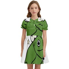 Frog With A Cowboy Hat Kids  Bow Tie Puff Sleeve Dress