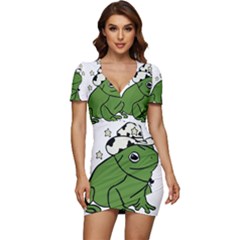 Frog With A Cowboy Hat Low Cut Cap Sleeve Mini Dress by Teevova