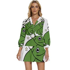 Frog With A Cowboy Hat V-neck Placket Mini Dress by Teevova