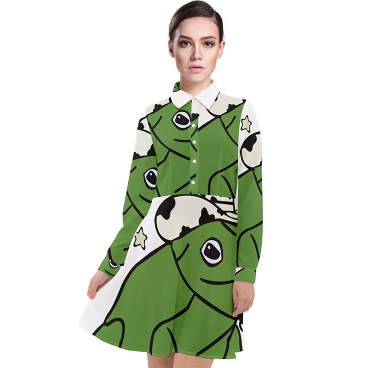 Frog with a cowboy hat Long Sleeve Chiffon Shirt Dress