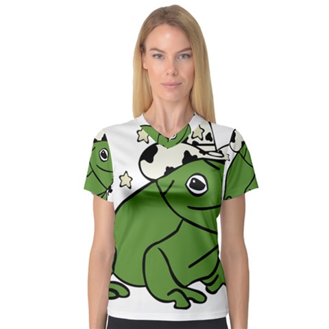 Frog With A Cowboy Hat V-neck Sport Mesh Tee by Teevova