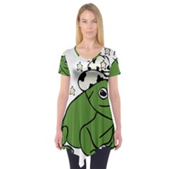 Frog With A Cowboy Hat Short Sleeve Tunic  by Teevova