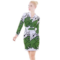 Frog With A Cowboy Hat Button Long Sleeve Dress by Teevova