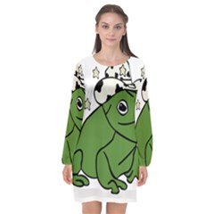 Frog With A Cowboy Hat Long Sleeve Chiffon Shift Dress  by Teevova