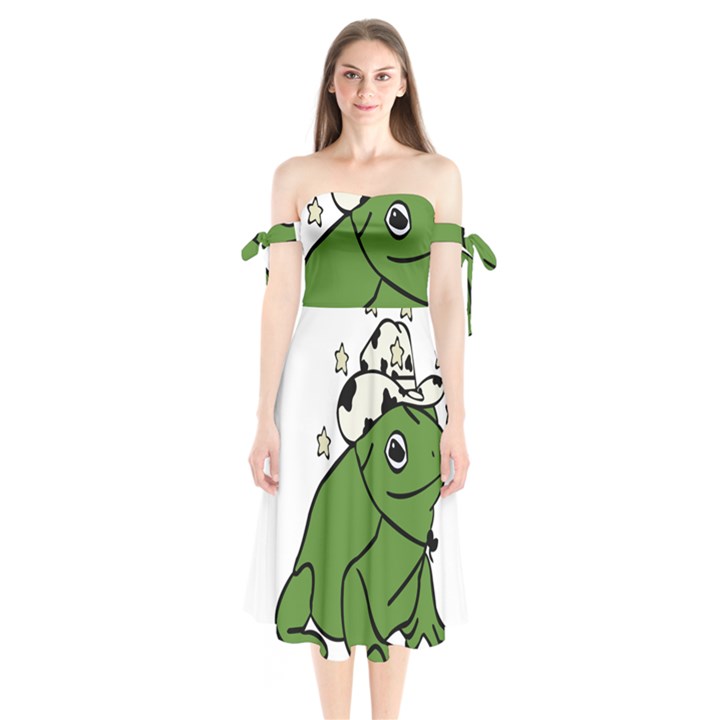 Frog with a cowboy hat Shoulder Tie Bardot Midi Dress