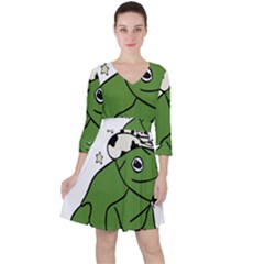 Frog With A Cowboy Hat Quarter Sleeve Ruffle Waist Dress