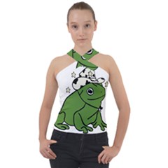 Frog With A Cowboy Hat Cross Neck Velour Top by Teevova