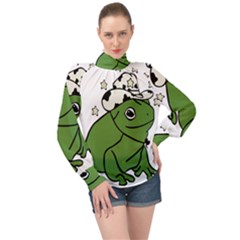 Frog With A Cowboy Hat High Neck Long Sleeve Chiffon Top by Teevova