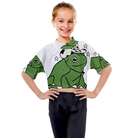 Frog With A Cowboy Hat Kids Mock Neck Tee by Teevova