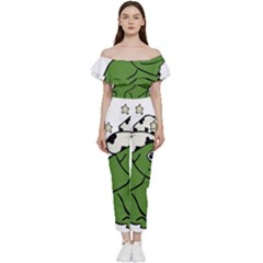 Frog With A Cowboy Hat Off Shoulder Ruffle Top Jumpsuit by Teevova