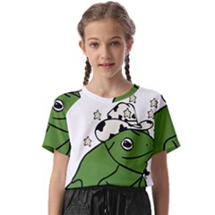 Frog With A Cowboy Hat Kids  Basic Tee by Teevova