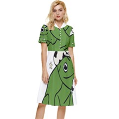 Frog With A Cowboy Hat Button Top Knee Length Dress by Teevova