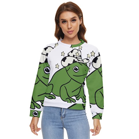 Frog With A Cowboy Hat Women s Long Sleeve Raglan Tee by Teevova