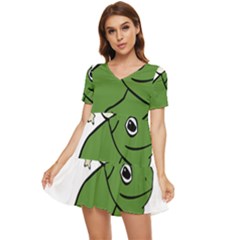 Frog With A Cowboy Hat Tiered Short Sleeve Babydoll Dress by Teevova