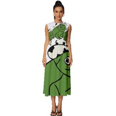 Frog With A Cowboy Hat Sleeveless Round Neck Midi Dress by Teevova