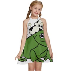 Frog With A Cowboy Hat Kids  Halter Collar Waist Tie Chiffon Dress by Teevova