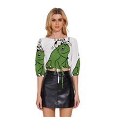 Frog With A Cowboy Hat Mid Sleeve Drawstring Hem Top by Teevova