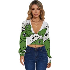 Frog With A Cowboy Hat Long Sleeve Deep-v Velour Top by Teevova