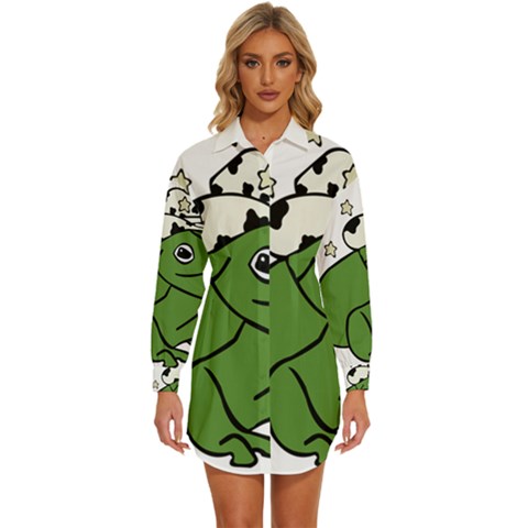 Frog With A Cowboy Hat Womens Long Sleeve Shirt Dress by Teevova