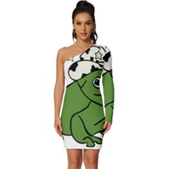 Frog With A Cowboy Hat Long Sleeve One Shoulder Mini Dress by Teevova