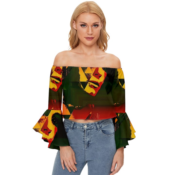 Counting Coup Off Shoulder Flutter Bell Sleeve Top