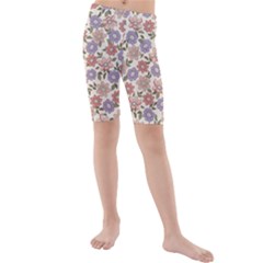 Flowers Petals Plants Floral Print Pattern Design Kids  Mid Length Swim Shorts by Ravend