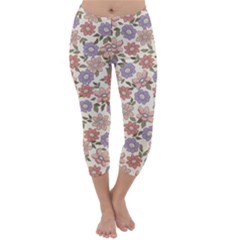 Flowers Petals Plants Floral Print Pattern Design Capri Winter Leggings  by Ravend