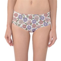 Flowers Petals Plants Floral Print Pattern Design Mid-waist Bikini Bottoms by Ravend