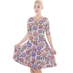 Flowers Petals Plants Floral Print Pattern Design Quarter Sleeve A-line Dress by Ravend