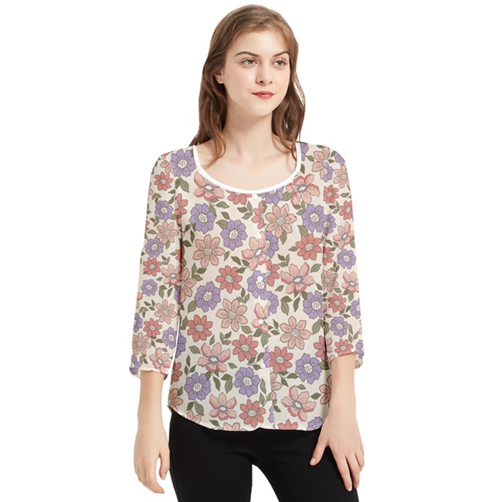 Flowers Petals Plants Floral Print Pattern Design Chiffon Quarter Sleeve Blouse