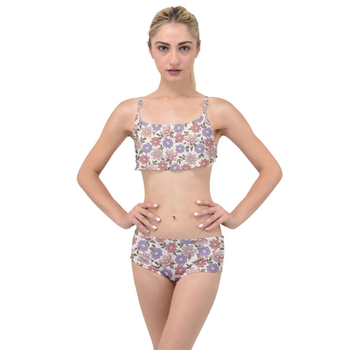 Flowers Petals Plants Floral Print Pattern Design Layered Top Bikini Set