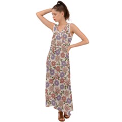 Flowers Petals Plants Floral Print Pattern Design V-neck Chiffon Maxi Dress by Ravend