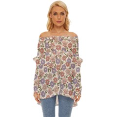 Flowers Petals Plants Floral Print Pattern Design Off Shoulder Chiffon Pocket Shirt