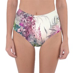 Ai Generated Flowers Watercolour Nature Plant Reversible High-waist Bikini Bottoms by Ravend