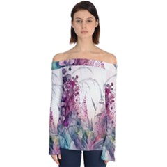 Ai Generated Flowers Watercolour Nature Plant Off Shoulder Long Sleeve Top by Ravend