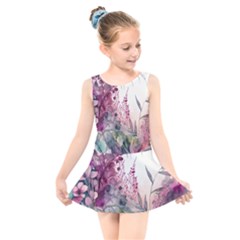 Ai Generated Flowers Watercolour Nature Plant Kids  Skater Dress Swimsuit