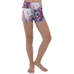 Ai Generated Flowers Watercolour Nature Plant Kids  Lightweight Velour Yoga Shorts by Ravend